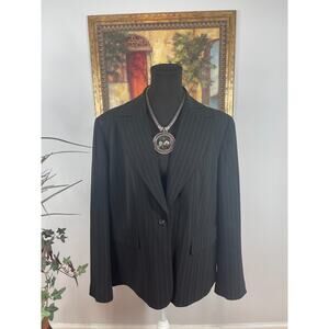 AK Anne Klein Blazer Jacket Women 14W Black Striped Power Dressing Dark Academia
